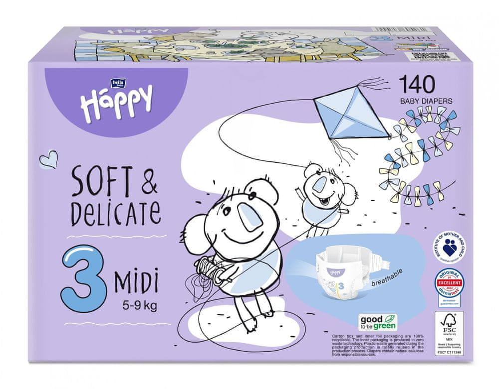 Levně Bella Happy Baby Midi Box 2 x 70 ks
