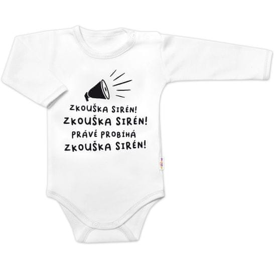 Baby Nellys Vtipné body dlouhý rukáv Zkouška sirén, bílé, vel. 80