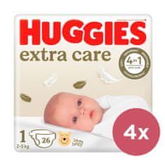 Huggies Extra care Pleny jednorázové 1 (2-5 kg) 104 ks - MĚSÍČNÍ ZÁSOBA