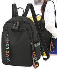Camerazar Dámský městský batoh Love Backpack, černý voděodolný materiál s vložkami z ekokůže, 32x26x13 cm