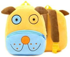 Camerazar Dětský plyšový batoh Pes se zipem, slunečně žlutá barva, polyester, 26x24x10 cm