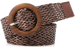 Camerazar Dámský pletený opasek s dřevěnou přezkou KOŁO, šířka 3,5 cm, délka 107 cm, plastový