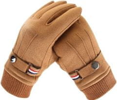 Camerazar Pánské semišové rukavice na dotek, zimní, hnědé, univerzální velikost