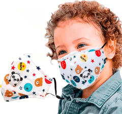 Camerazar Dětská ochranná maska s motivem bavlněných medvídků, nastavitelná, praní a žehlení možné, 14x11,5 cm