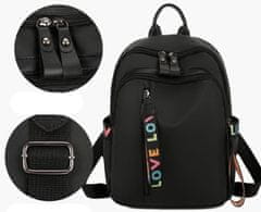 Camerazar Dámský městský batoh Love Backpack, černý voděodolný materiál s vložkami z ekokůže, 32x26x13 cm