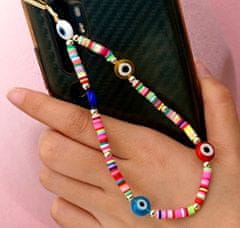 Camerazar Letní telefonní šňůrka s přívěskem na klíče, ručně vyrobená z perel a korálků, délka 18-19 cm