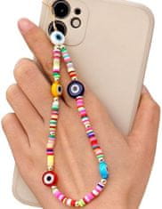 Camerazar Letní telefonní šňůrka s přívěskem na klíče, ručně vyrobená z perel a korálků, délka 18-19 cm