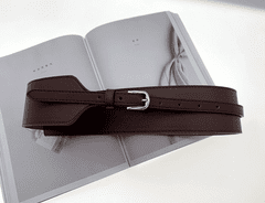 Camerazar Dámský široký korzetový pásek z ekologické kůže, hnědý, 112 cm