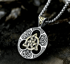 Camerazar Pánský náhrdelník s vikingským amuletem Nordic, stříbrno-zlatá barva, chirurgická ocel, délka řetízku 60 cm