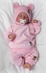 Baby Nellys Pletená bavlněná čepice s oušky, dvouvrstvá, Hand Made, růžová, vel. 56/62