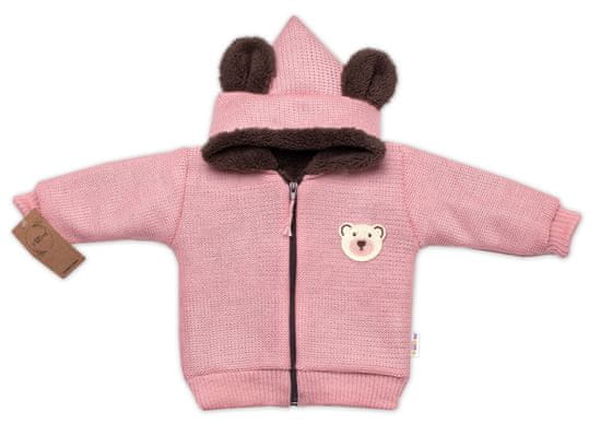 Baby Nellys Oteplená pletená bundička Teddy Bear, dvouvrstvá, růžová, vel. 104/110