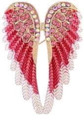For Fun & Home Elegantní brož šerpa s červenými křídly, zdobená zirkony, bižuterní slitina, 3.7x5.3 cm