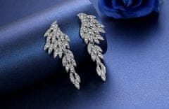 For Fun & Home Dlouhé stříbrné náušnice s krystaly zirkony pro svatbu nebo večírek, zapínání puzeta, 7 cm x 2 cm