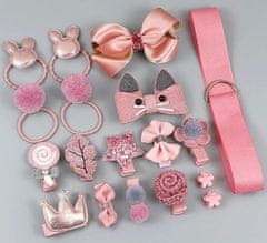 For Fun & Home Sada 18 Růžových Klipů pro Holčičky s Vzory, Velikost 1-6 cm, Baleno v Elegantní Kartonové Krabici