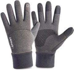 Camerazar Pánské zateplené dotykové zimní rukavice, šedé, 80% elastan a 20% polyester, velikost L