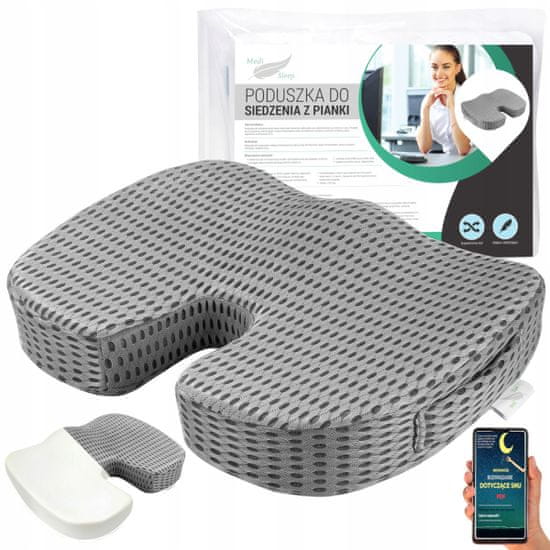 Medi Sleep Ortopedický polštářek na sedadlo do auta, kancelářská židle šedá