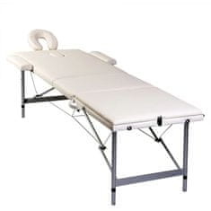 Vidaxl Krémově bílý skládací masážní stůl se 3 zónami a hliníkovým rámem