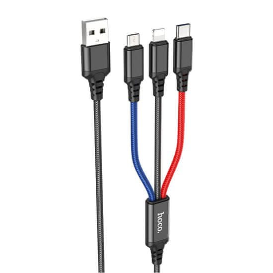 Hoco Multifunkční - 1m Kabel s Lightning, Type-C a micro USB konektory - Multibarevná KP30116