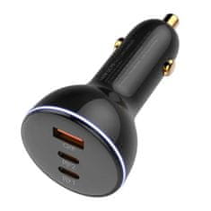 LDNIO Nabíječka do auta LDNIO C102, USB + 2x USB-C, 160W + kabel USB na Micro USB (černá)
