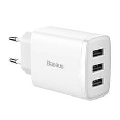 BASEUS Kompaktní rychlonabíječka Baseus, 3x USB, 17 W (bílá)
