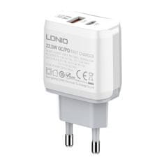 LDNIO Nástěnná nabíječka LDNIO A2421C USB, USB-C 22,5W + kabel USB-C - Lightning