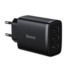 BASEUS Kompaktní rychlonabíječka Baseus, 3x USB, 17 W (černá)