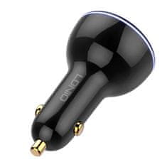 LDNIO Nabíječka do auta LDNIO C102, USB + 2x USB-C, 160 W + kabel USB-Lightning (černá)