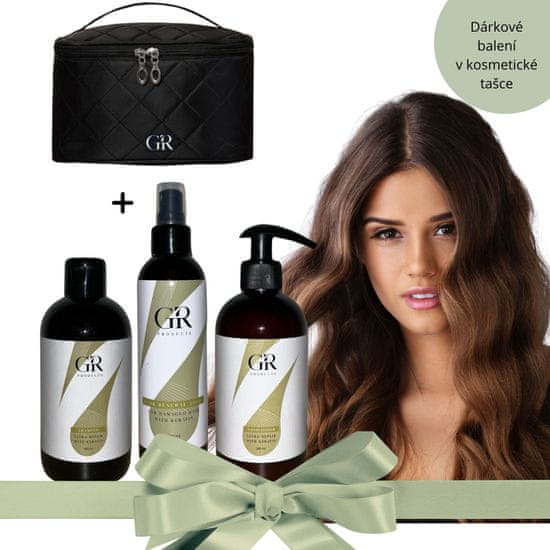 GR Products Set pro regeneraci poškozených vlasů s keratinem a arganovým olejem + velká kosmetická taška zdarma