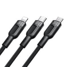 Mcdodo Kabel 3v1 USB na USB-C / Lightning / Micro USB, Mcdodo CA-0930, 6A, 1,2 m (černý)