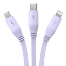BASEUS Nabíjecí kabel 3w1 Baseus USB na USB-C, USB-M, Lightning 3,5A, 1,1 m (fialový)