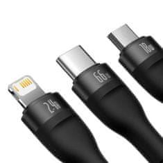 BASEUS Kabel USB 3v1 řady Baseus Flash II, USB-C + micro USB + Lightning, 66 W, 1,2 m (černý)