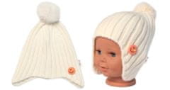 Baby Nellys Dětská zimní čepice s bambulí Smile - smetanová, vel. 48-54 cm
