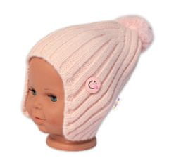 Baby Nellys Dětská zimní čepice s bambulí Smile - pudrově růžová, vel. 48-54 cm