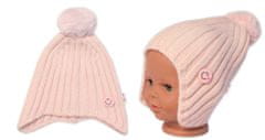 Baby Nellys Dětská zimní čepice s bambulí Smile - pudrově růžová, vel. 48-54 cm