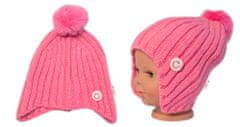 Baby Nellys Dětská zimní čepice s bambulí Smile - růžová, vel. 48-54 cm