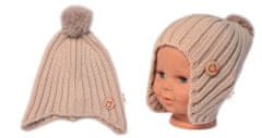 Baby Nellys Dětská zimní čepice s bambulí Smile - cappuccino, vel. 48-54 cm