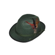 funny fashion Zelený klobouk s peřím myslivec