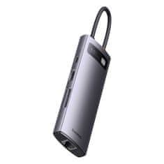 BASEUS Baseus StarJoy HUB 8v1 USB typu C - 3x USB / HDMI / RJ45 (1Gbps) / čtečka karet SD a TF / USB typu C PD šedá (WKWG080113)