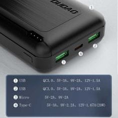 DUDAO Dudao powerbanka 20000 mAh Power Delivery 20 W Quick Charge 3.0 2x USB / USB-C bílá (K12PQ+ bílá)