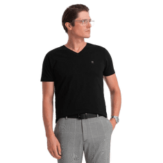 OMBRE Pánské tričko V-NECK s elastanem V3 OM-TSCT-0106 černé MDN124565 S