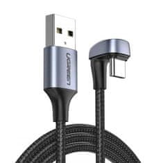 Ugreen Ugreen nylonový úhlový kabel USB - USB typ C 1 m 3 A 18 W Quick Charge AFC FCP kabel pro hráče šedý (70313)