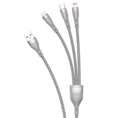 DUDAO Dudao 3v1 USB - Lightning / microUSB / USB Type C kabel 65W 1,2m šedý (L20X)