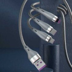 DUDAO Dudao 3v1 USB - Lightning / microUSB / USB Type C kabel 65W 1,2m šedý (L20X)