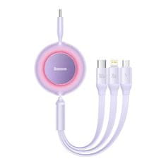 BASEUS Baseus Bright Mirror 2 zatahovací kabel 3 v 1 USB typu C - micro USB + Lightning + USB typu C 3,5A 1,1 m fialový (CAMJ010205)