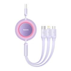 BASEUS Baseus Bright Mirror 2 zatahovací kabel 3 v 1 USB typu A - micro USB + Lightning + USB typu C 66W 1,1 m fialový (CAMJ010105)