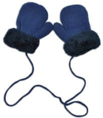 Mamitati Zimní kojenecké rukavičky s kožíškem - se šňůrkou YO - jeans/granátový kožíšek, 98/104