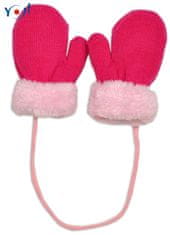 Mamitati Zimní kojenecké rukavičky s kožíškem - se šňůrkou YO - malinové/růžový kožíšek, 98/104