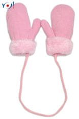 Mamitati Zimní kojenecké rukavičky s kožíškem - se šňůrkou YO - sv. růžové/růžový kožíšek,vel.110