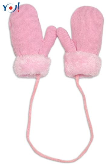 Mamitati Zimní kojenecké rukavičky s kožíškem - se šňůrkou YO - sv. růžové/růžový kožíšek, vel. 80/92