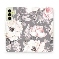 Mobiwear Flip pouzdro na mobil Samsung Galaxy A15 / A15 5G - MX06S Květy na šedém pozadí